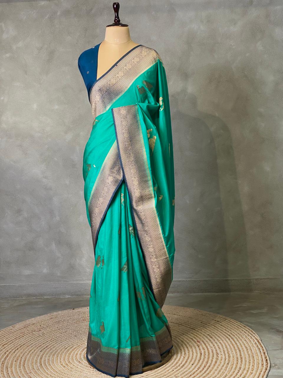 Blue Banarasi Crepe silk saree - PBC5