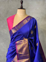 Blue and magenta semi kanchipuram soft silk saree - PSSN66