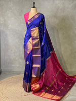 Blue and magenta semi kanchipuram soft silk saree - PSSN66