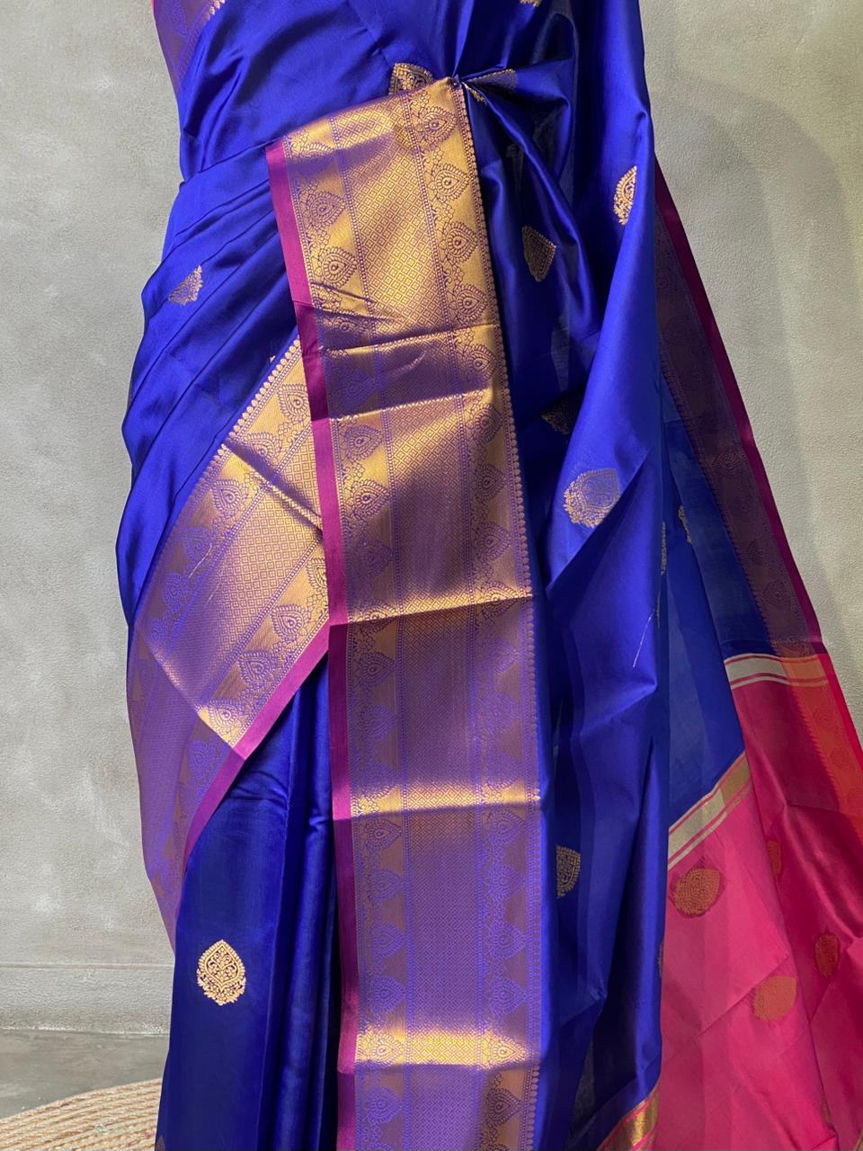 Blue and magenta semi kanchipuram soft silk saree - PSSN66