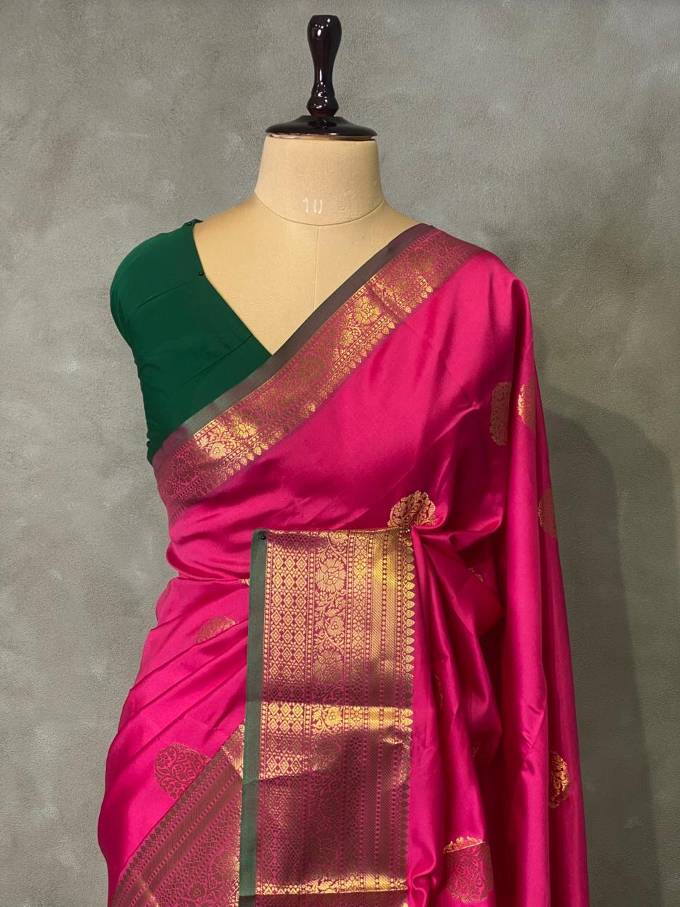 Rani pink and Green semi kanchipuram soft silk saree - PSSN65