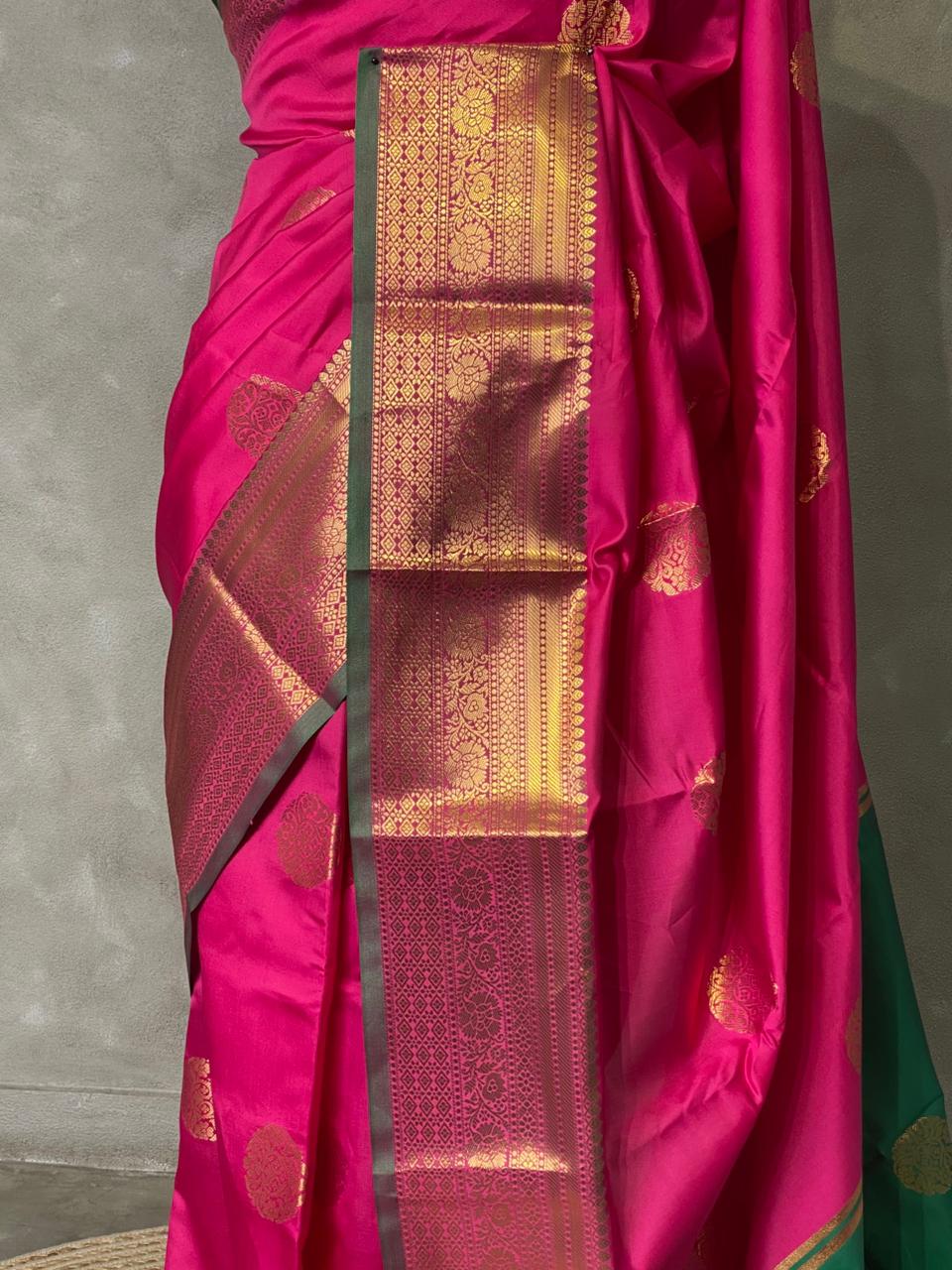 Rani pink and Green semi kanchipuram soft silk saree - PSSN65
