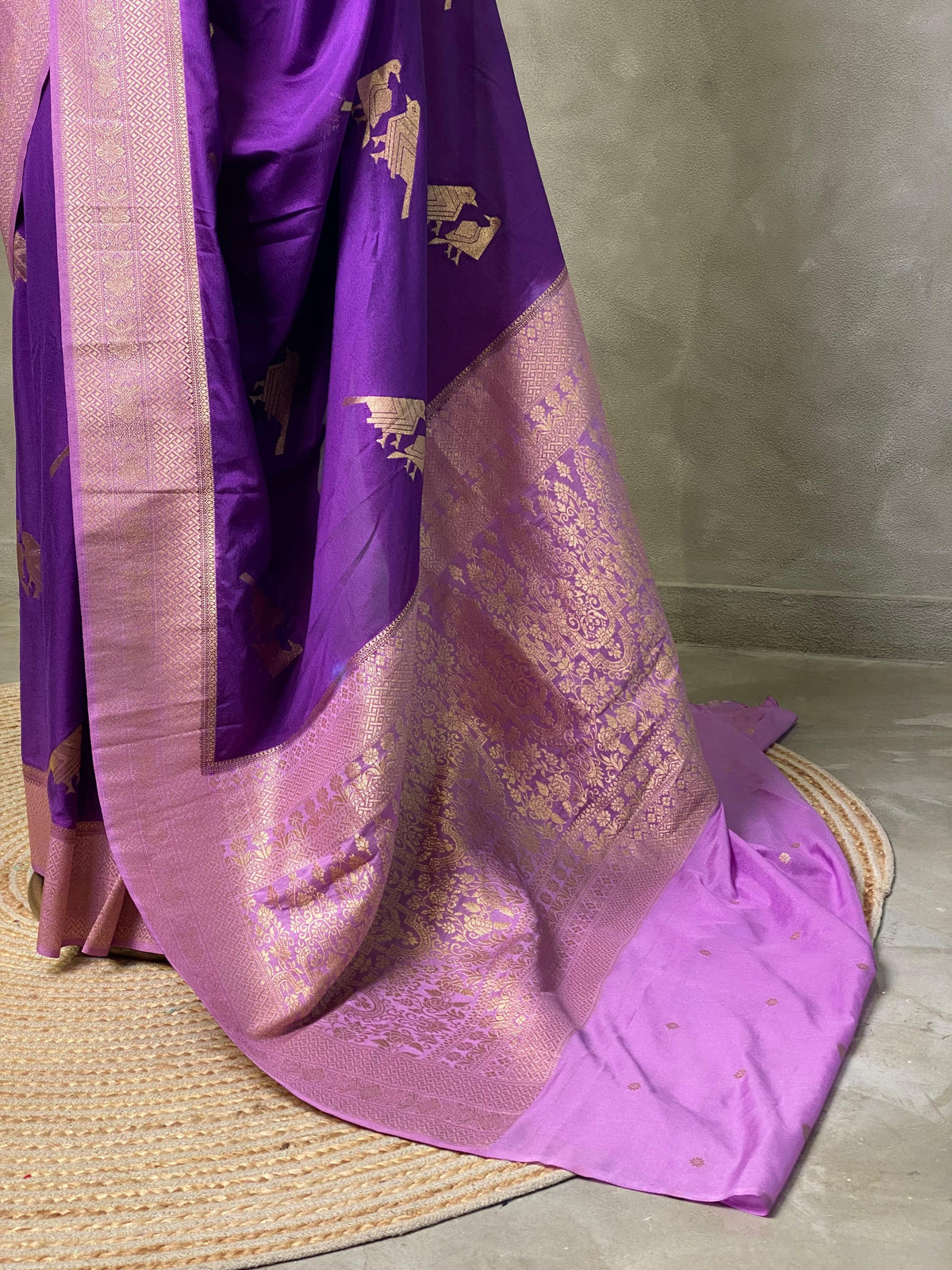 Violet and pink Banarasi Crepe silk saree - PBC6