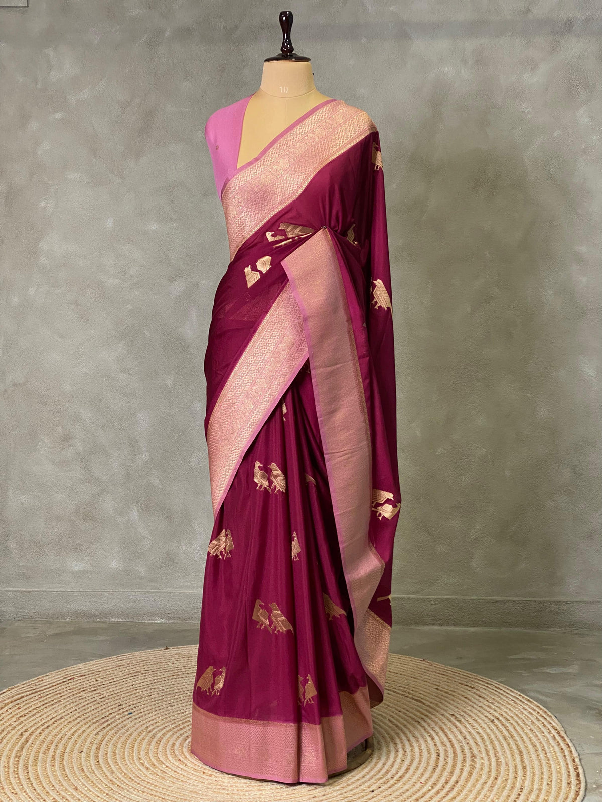 Wine and pink Banarasi Crepe silk saree - PBC7