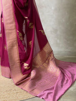 Wine and pink Banarasi Crepe silk saree - PBC7