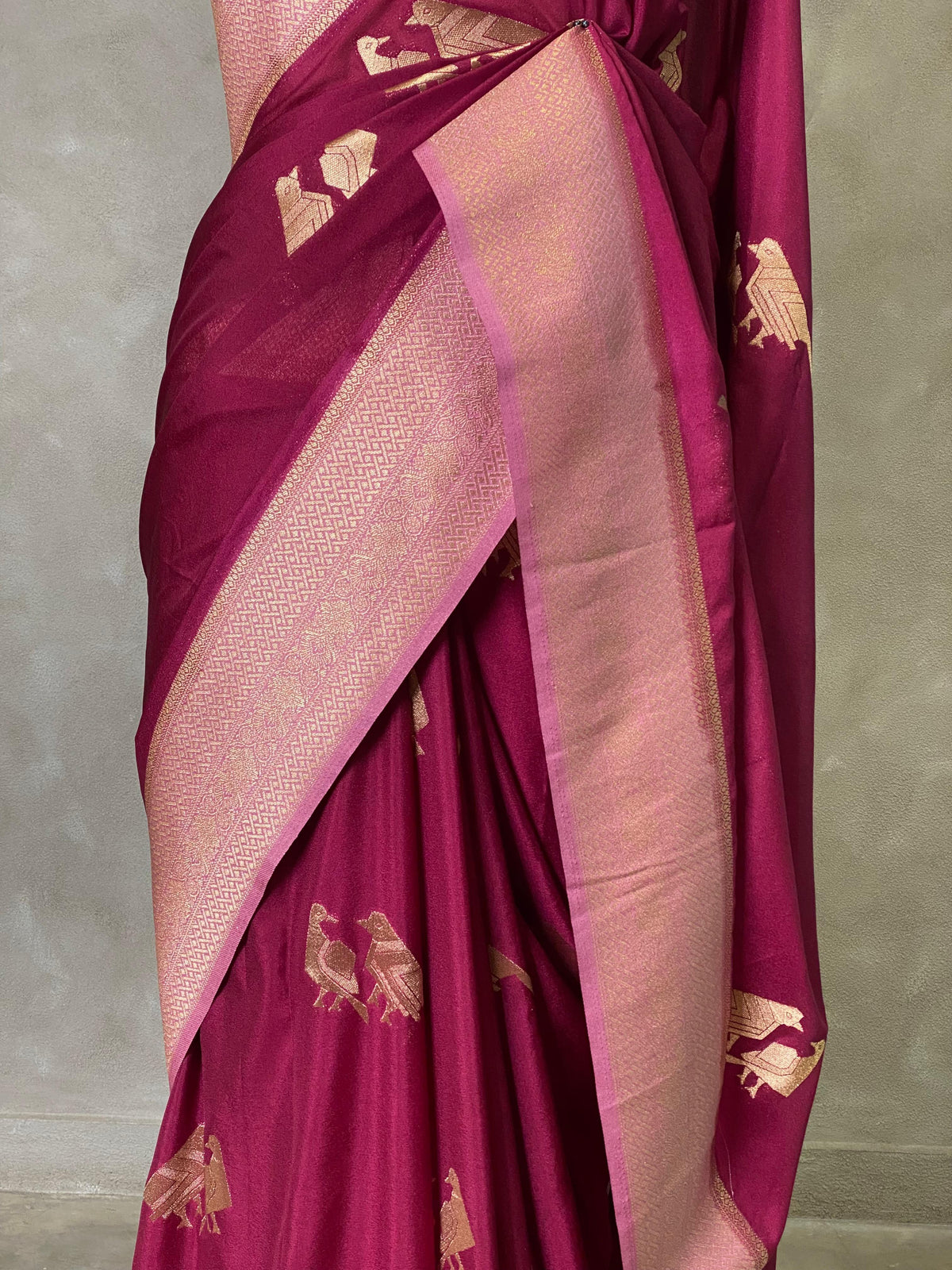 Wine and pink Banarasi Crepe silk saree - PBC7
