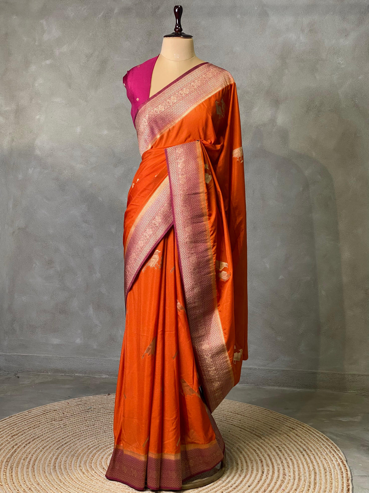 Rust orange and wine Banarasi Crepe silk saree - PBC8