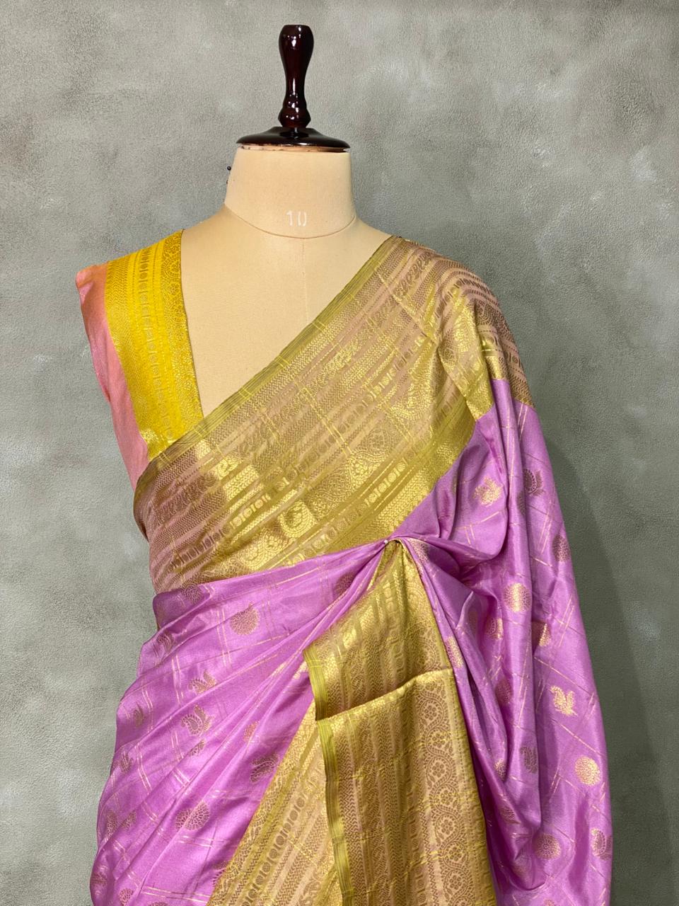 Lilac Pink Banarasi silk saree- MPS2A
