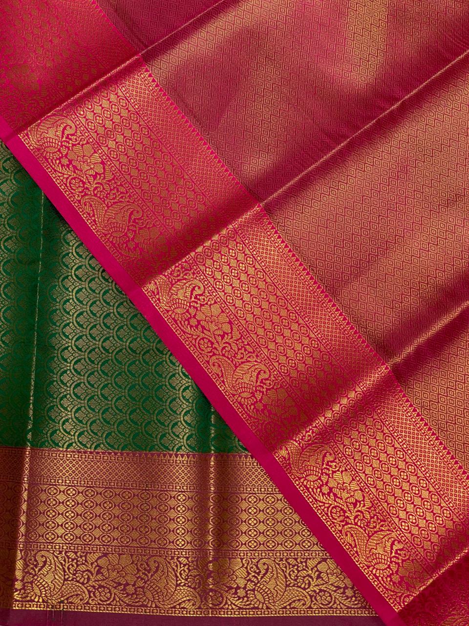 Green andmagenta Semi brocade Banarasi silk saree- PBROD