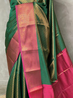 Green andmagenta Semi brocade Banarasi silk saree- PBROD