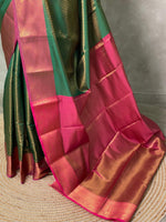 Green andmagenta Semi brocade Banarasi silk saree- PBROD