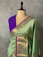 Pastal Green and purple semi kanchipuram soft silk saree - PSSN91