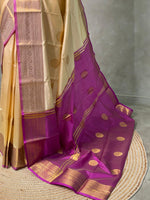 Sandal and magenta semi kanchipuram soft silk saree - PSSN93A