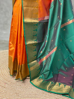 Mustard Yellow and Green semi kanchipuram soft silk saree - PSSN99
