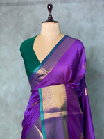 Violet and Green semi kanchipuram soft silk saree - PSSN101