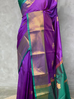 Violet and Green semi kanchipuram soft silk saree - PSSN101