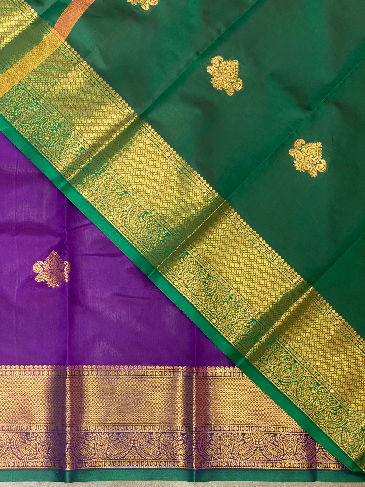 Violet and Green semi kanchipuram soft silk saree - PSSN101