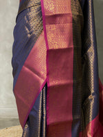 Navy Blue andmagenta Semi brocade Banarasi silk saree- PBROH