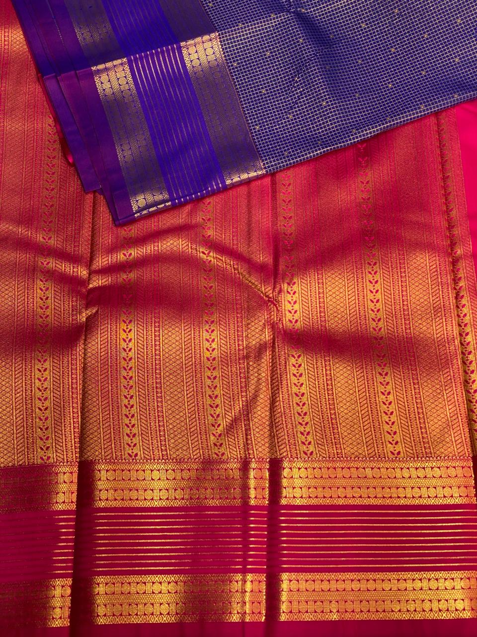 Blue and magenta silk saree- PSSR158