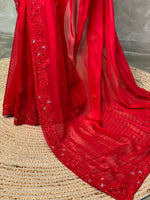 Red pure organza designer saree - PSD06