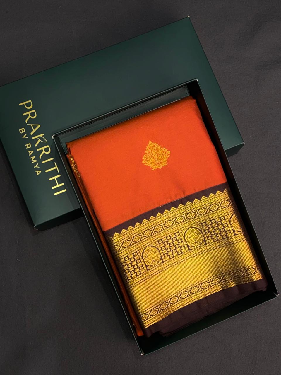 Rust Orange and violet silk saree- PSSR165