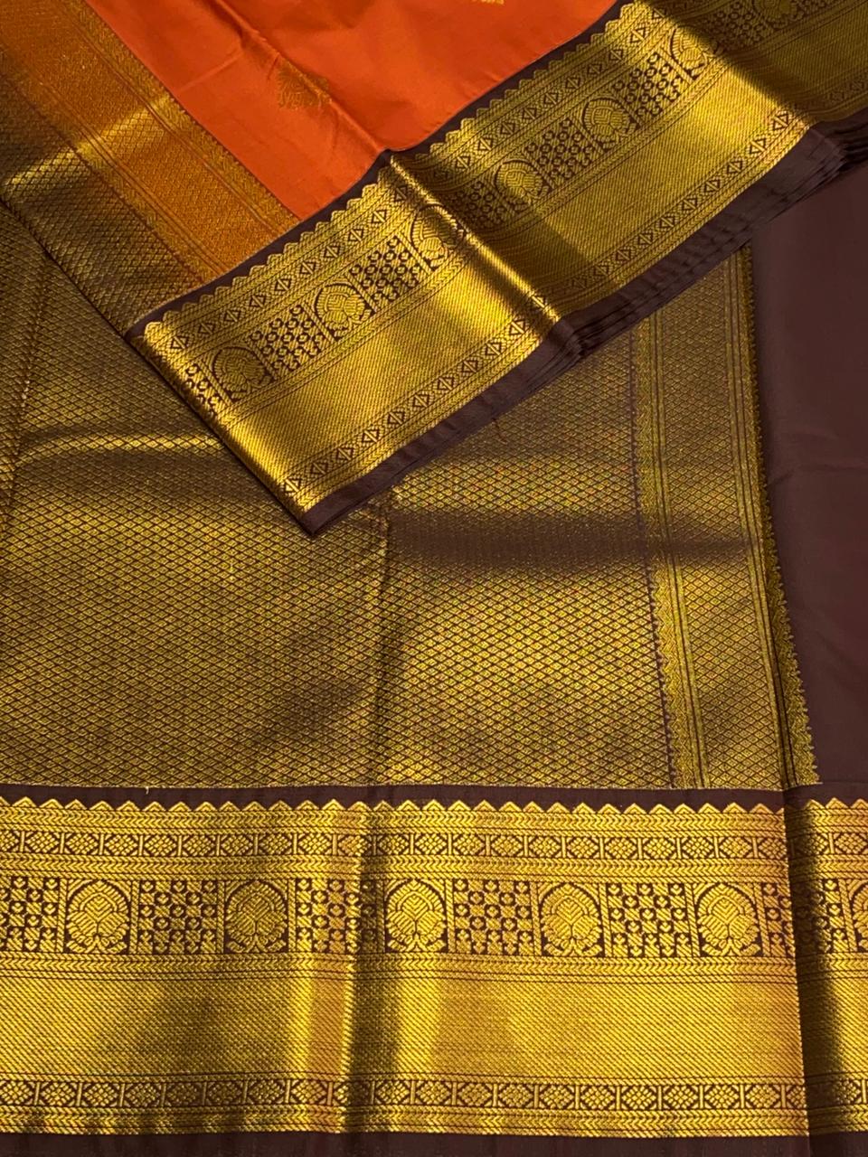 Rust Orange and violet silk saree- PSSR165