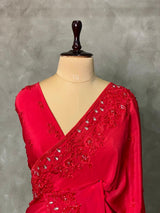 Red pure chiffon designer saree - PSD07