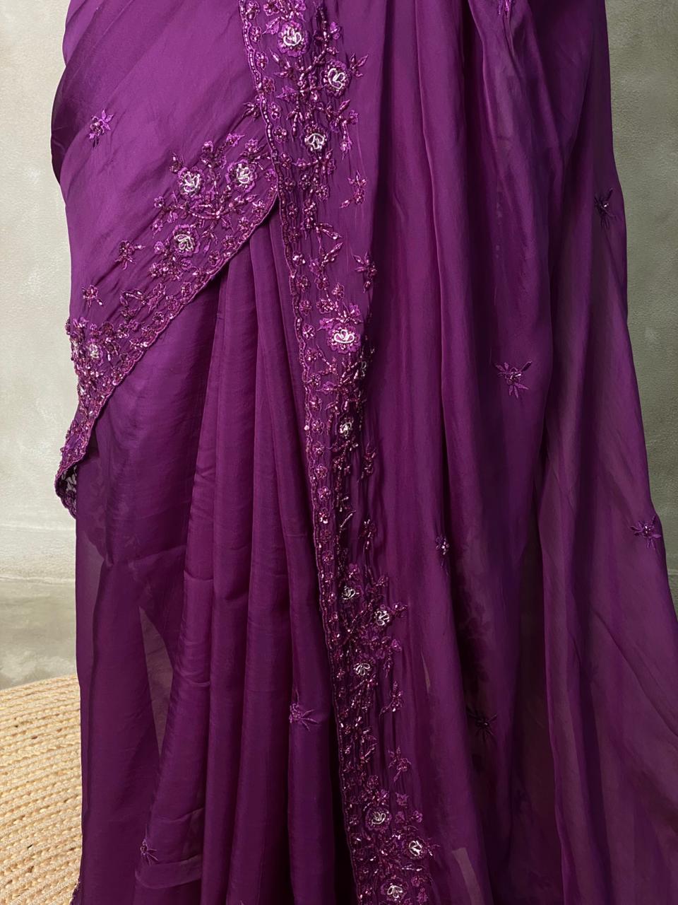 Wine Pure organza designer saree - PSD08