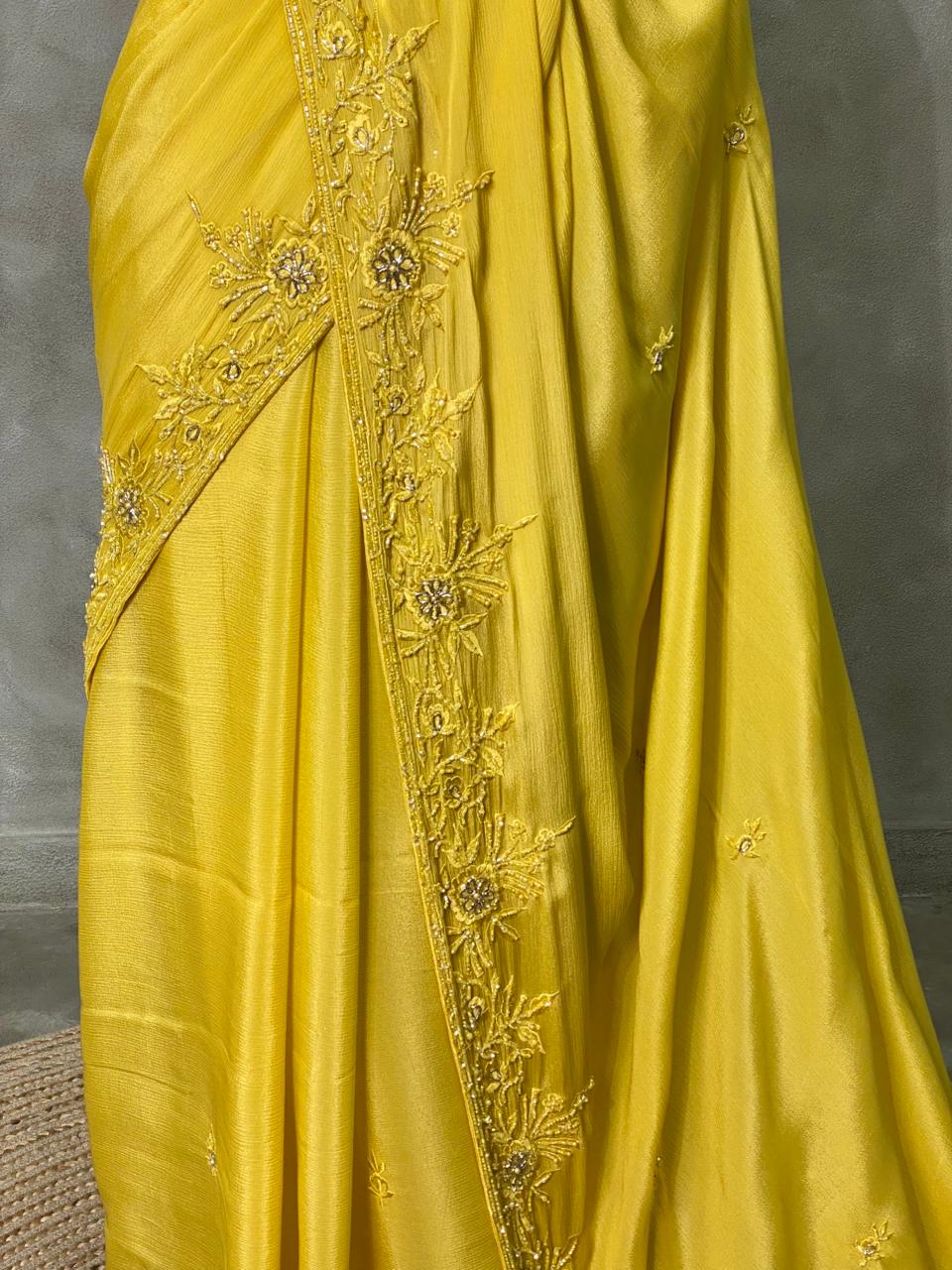 Yellow Pure chiffon designer saree - PSD09