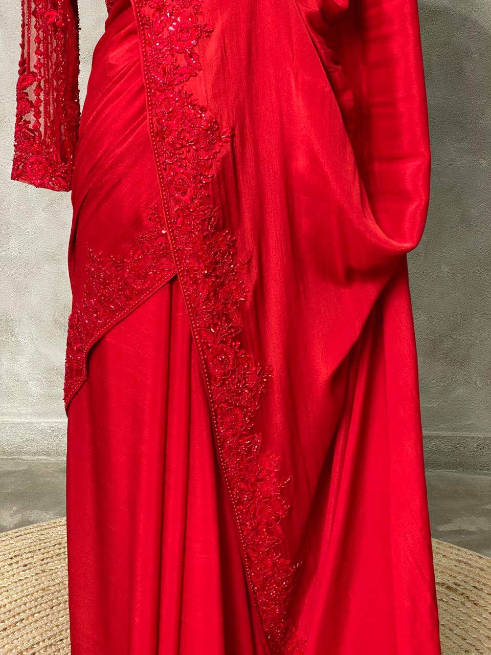 Red Pure chiffon designer saree - PSD10