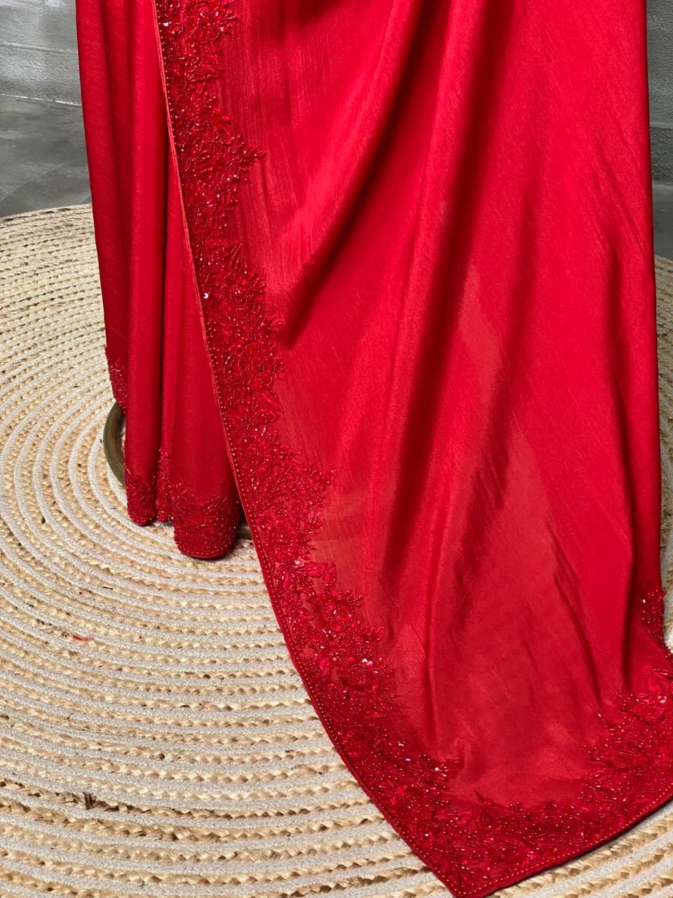 Red Pure chiffon designer saree - PSD10