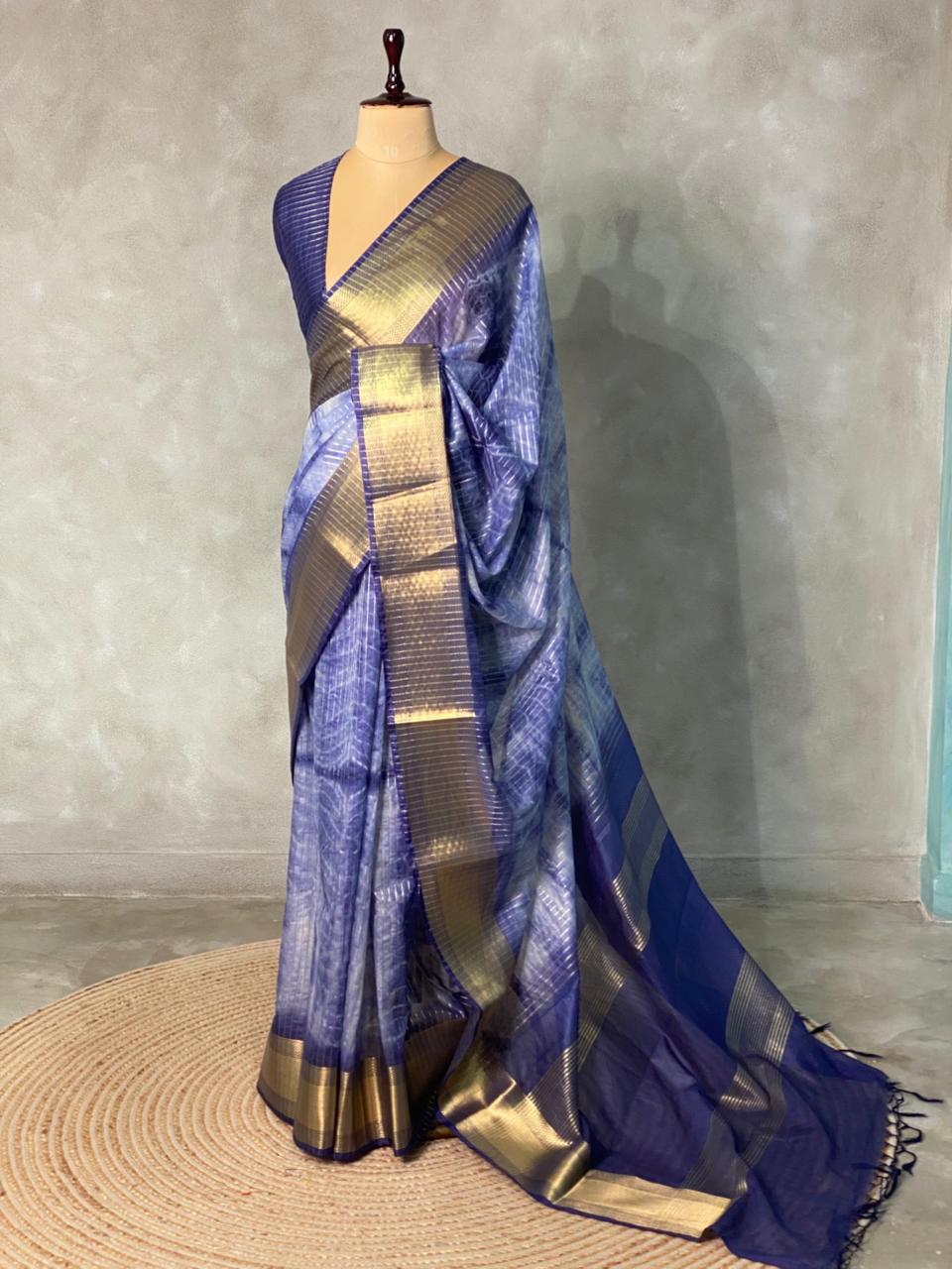 Blue tie dye Banarasi silk saree- MPS8B