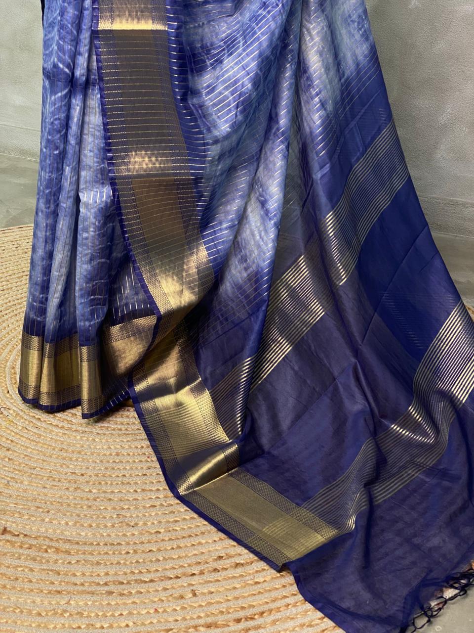 Blue tie dye Banarasi silk saree- MPS8B