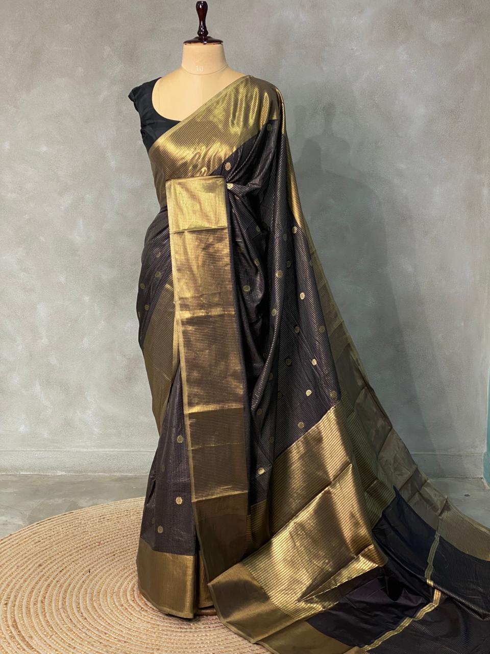 Black Banarasi silk saree- MPS2F