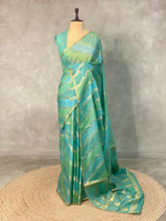 Blue and green Banarasi silk saree- MPS11