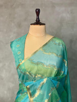 Blue and green Banarasi silk saree- MPS11