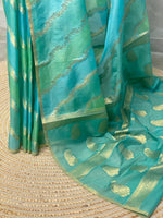 Blue and green Banarasi silk saree- MPS11