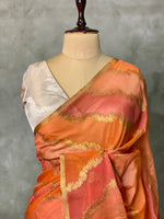 Orange and peach Banarasi silk saree- MPS11A