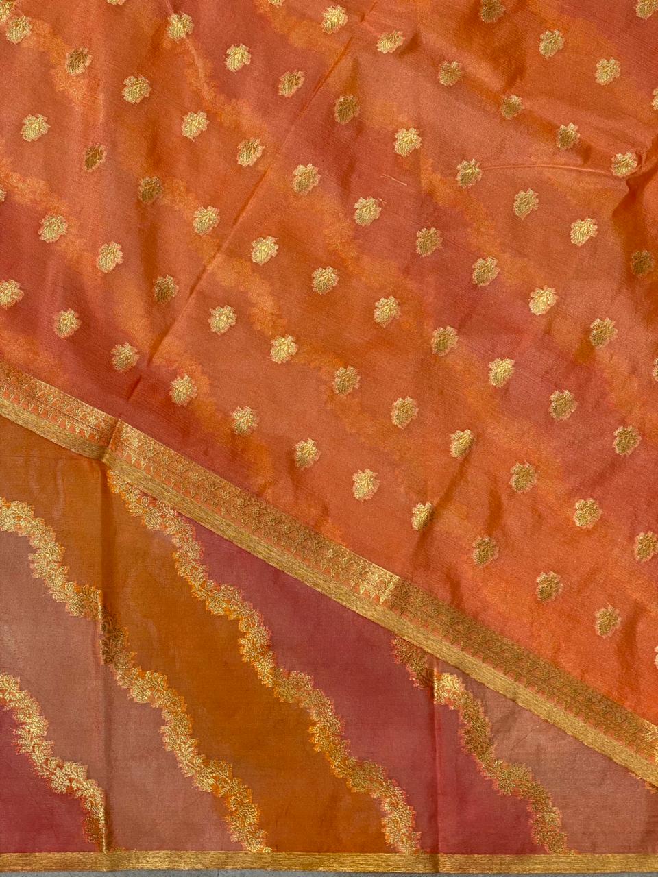 Orange and peach Banarasi silk saree- MPS11A