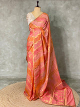 Orange and peach Banarasi silk saree- MPS11B