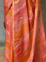 Orange and peach Banarasi silk saree- MPS11B