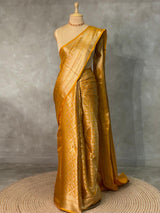 Mustard yellow brocade Banarasi silk saree- MPSBRO1