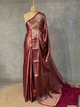 Deep maroon brocade Banarasi silk saree- MPSBRO2
