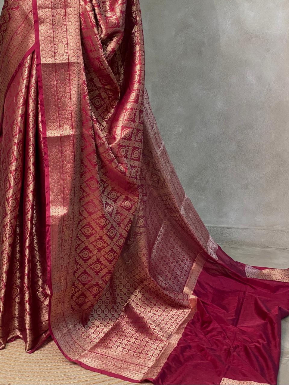 Deep maroon brocade Banarasi silk saree- MPSBRO2