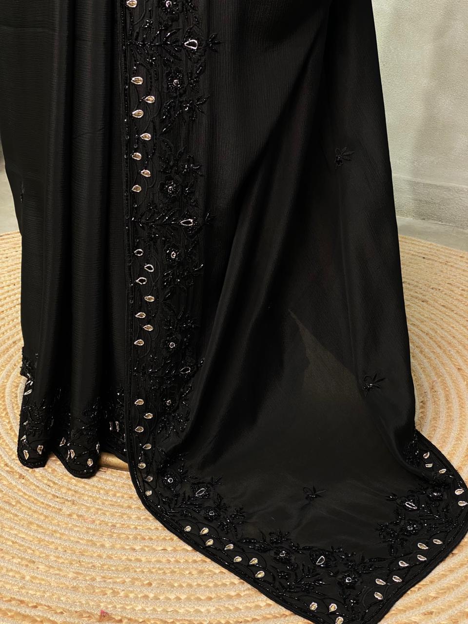 Black Pure chiffon designer saree - PSD11