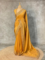 Golden yellow pure tissue silk designer saree - PSD12