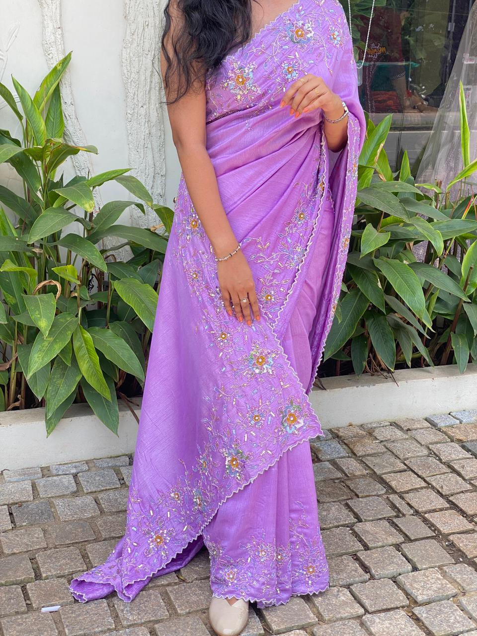 Lavender Raw silk designer saree - PSD13