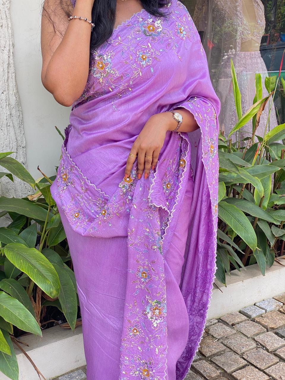 Lavender Raw silk designer saree - PSD13