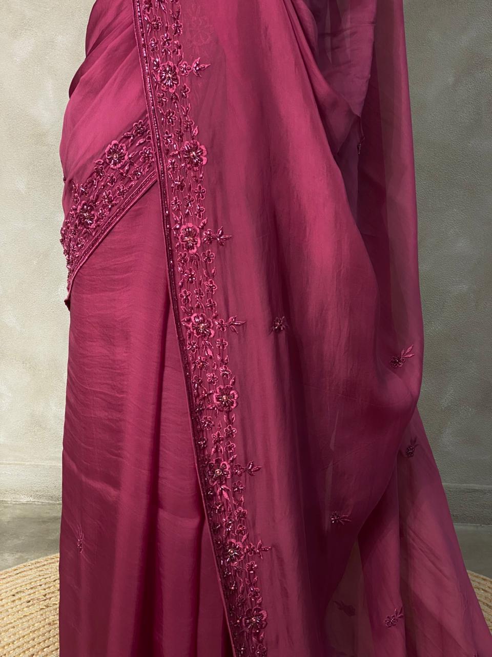 Wine pure Organza designer saree - PSD14