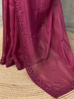 Wine pure Organza designer saree - PSD14